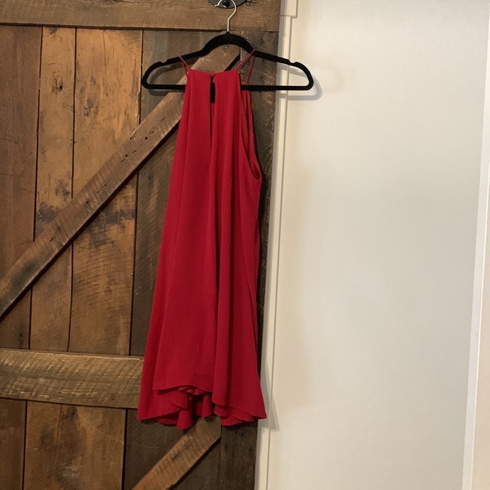 Red a line halter style dress.  Just above the knee. No stains, good condition